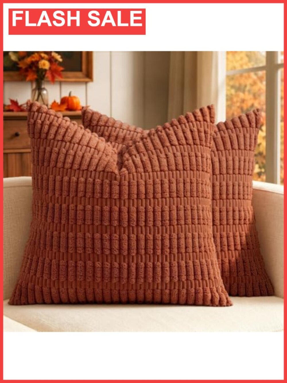 Corduroy Decorative Throw Pillow Covers 18x18 Set of 2 Boho Striped